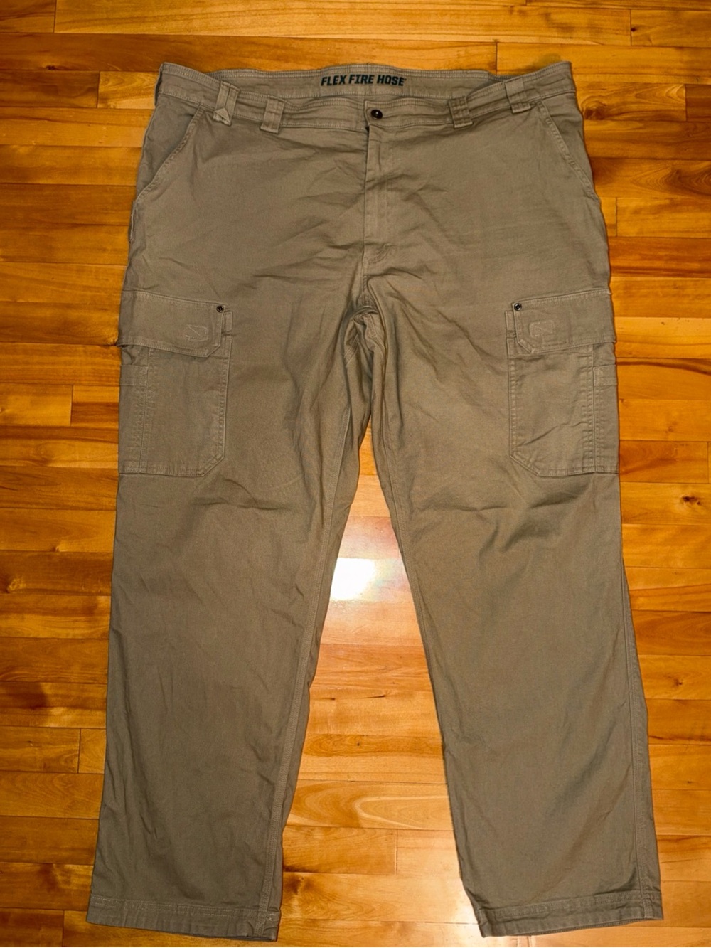 Duluth Trading Flex Fire Hose Cargo Pants Mens 46x34 Relaxed Fit Khaki Tan